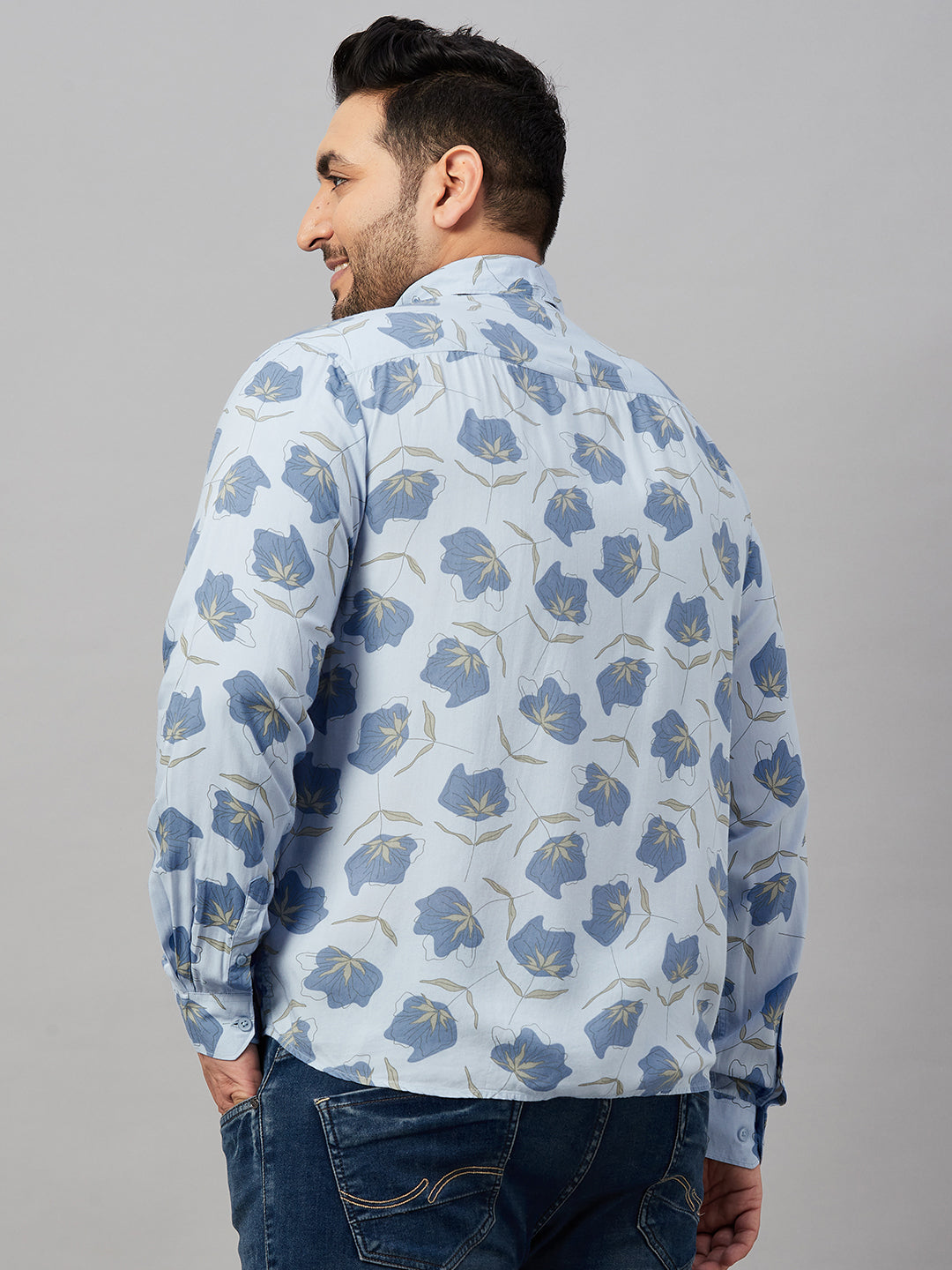 Men Printed Blue Smart Shirt