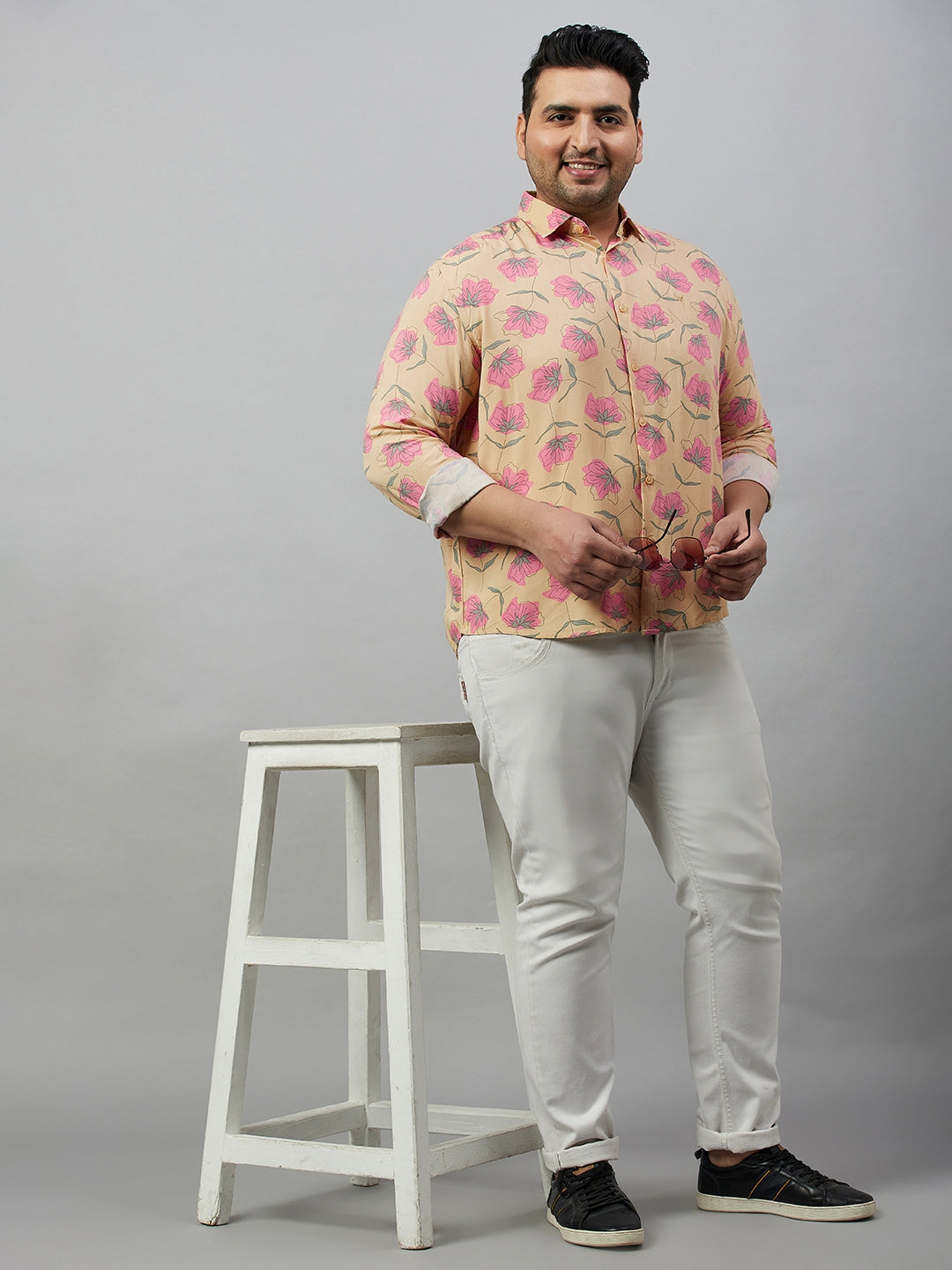 Men Printed Beige Smart Shirt