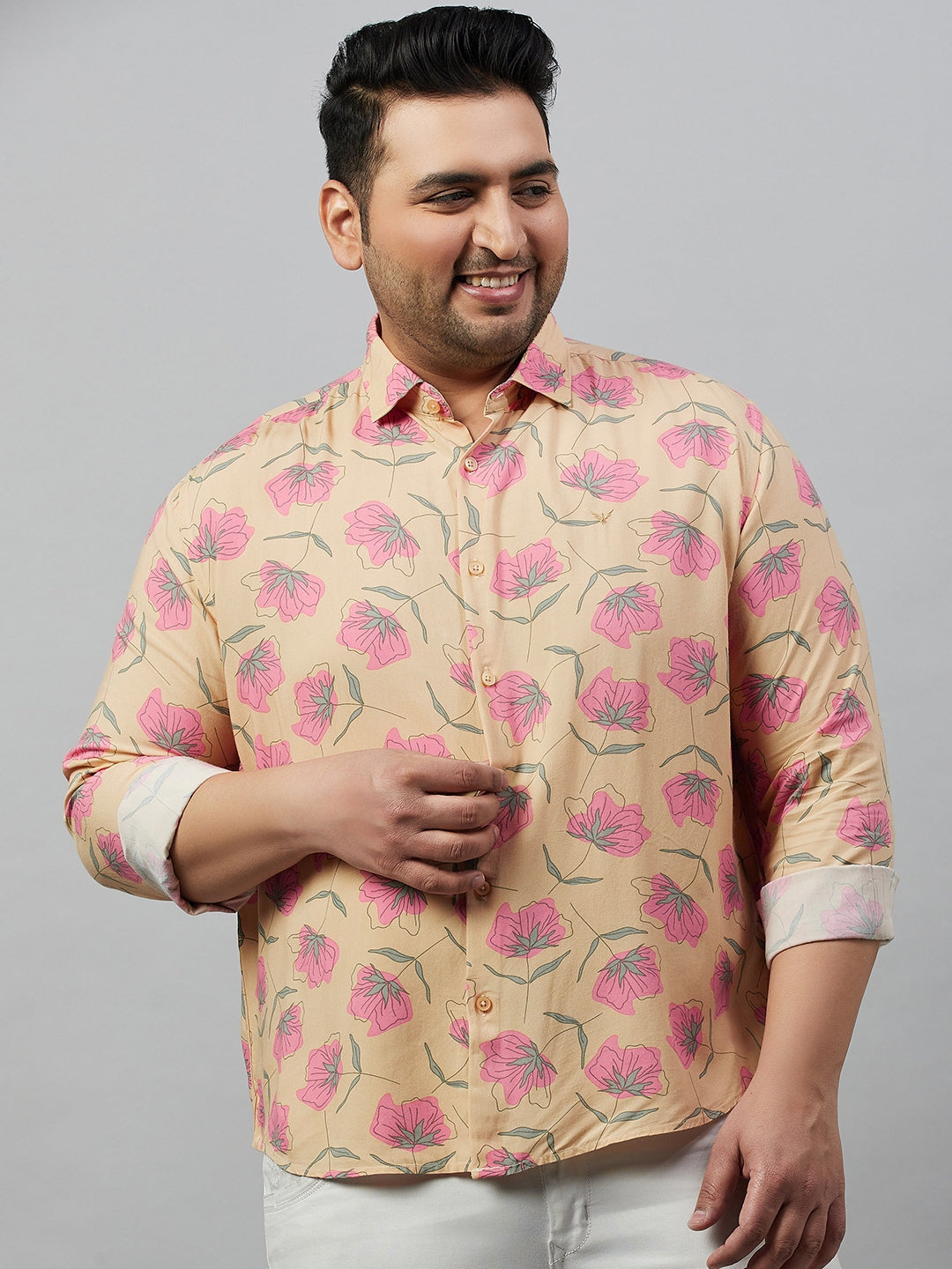 Men Printed Beige Smart Shirt