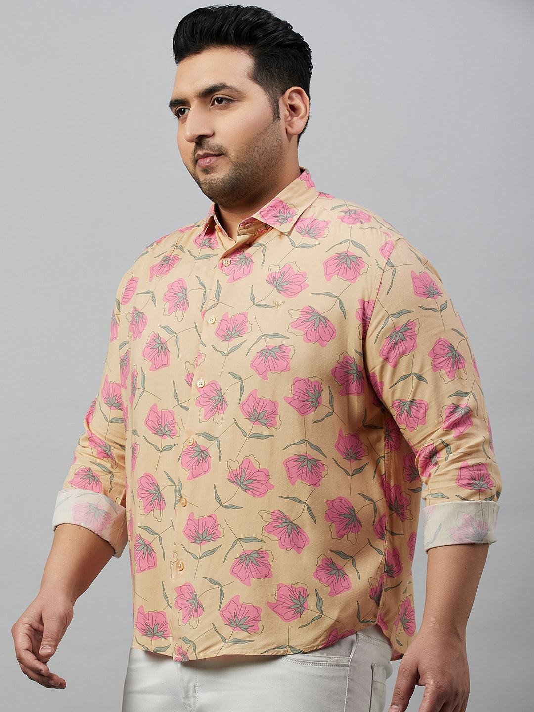 Men Printed Beige Smart Shirt