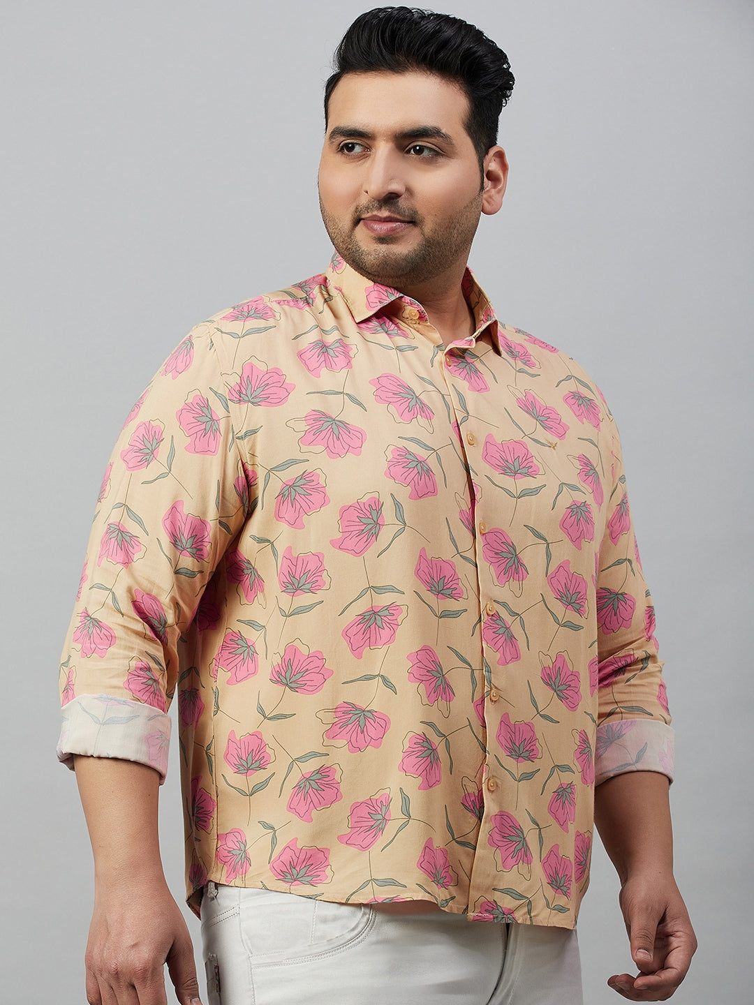 Men Printed Beige Smart Shirt