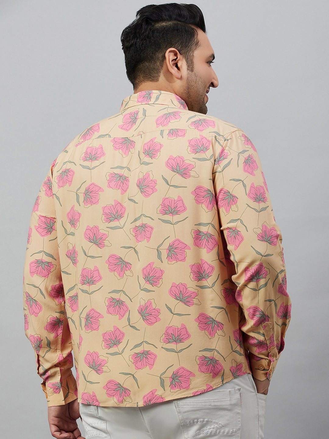 Men Printed Beige Smart Shirt