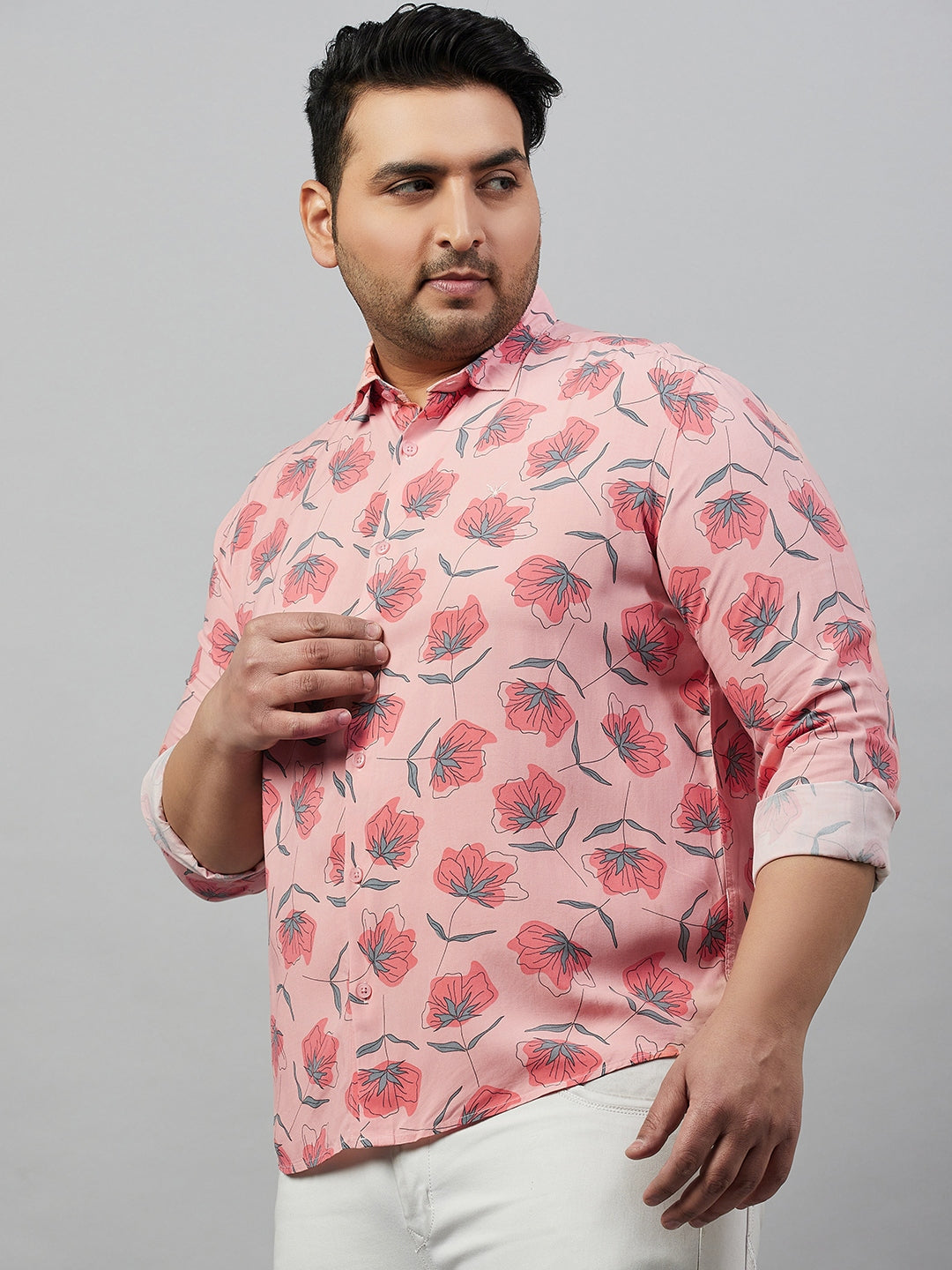 Men Printed Peach Smart Shirt