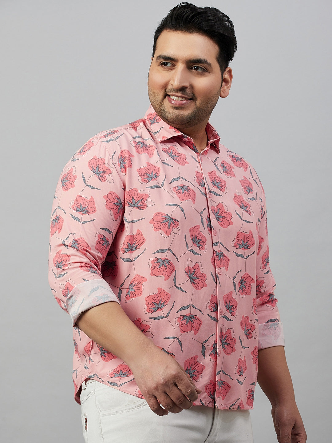 Men Printed Peach Smart Shirt