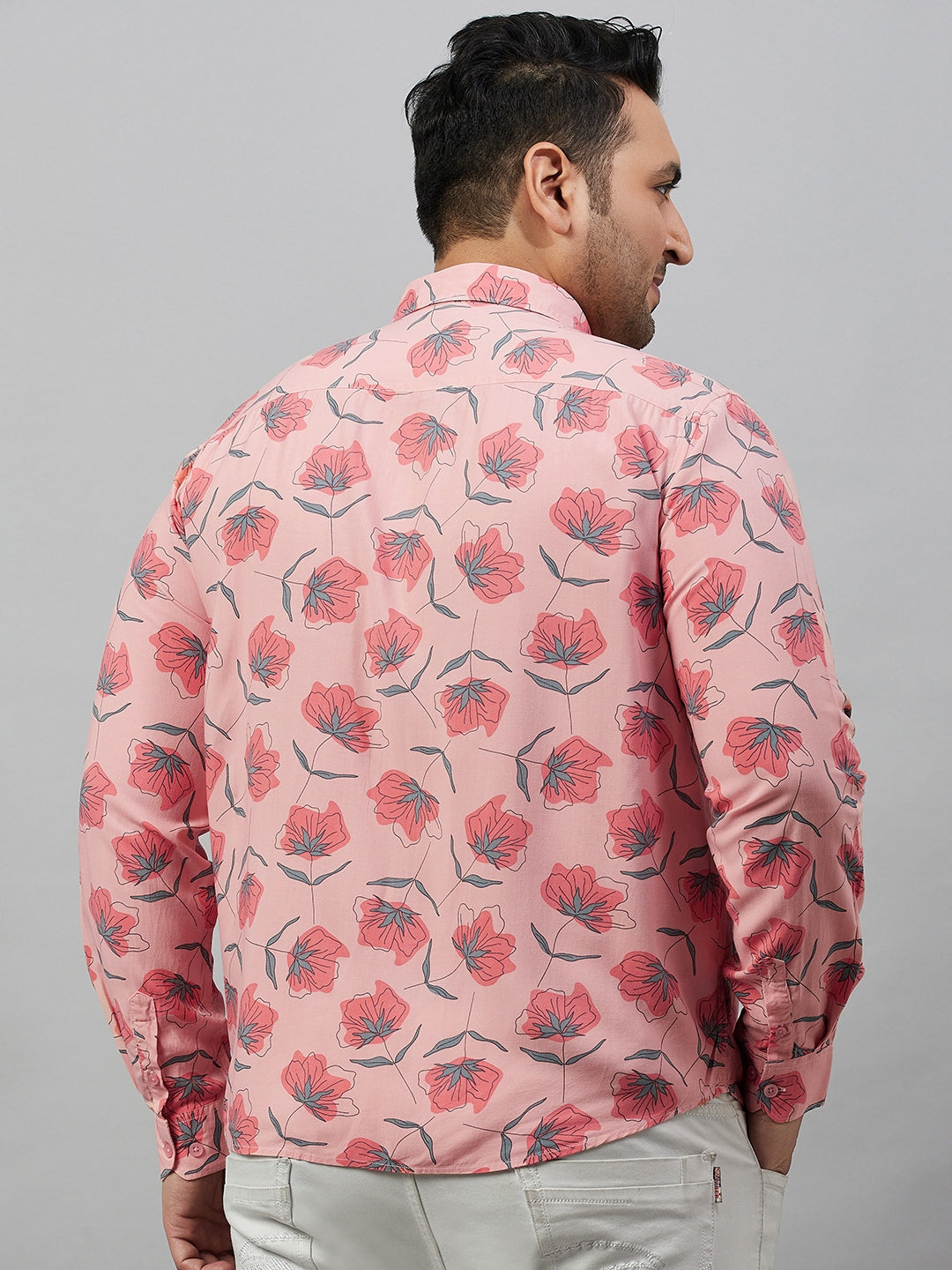 Men Printed Peach Smart Shirt