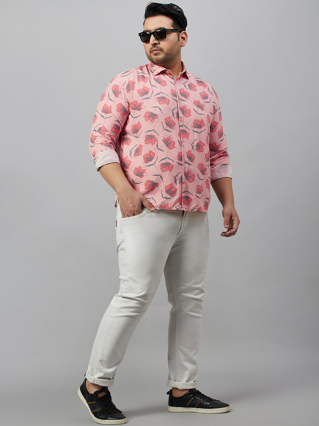 Men Printed Peach Smart Shirt