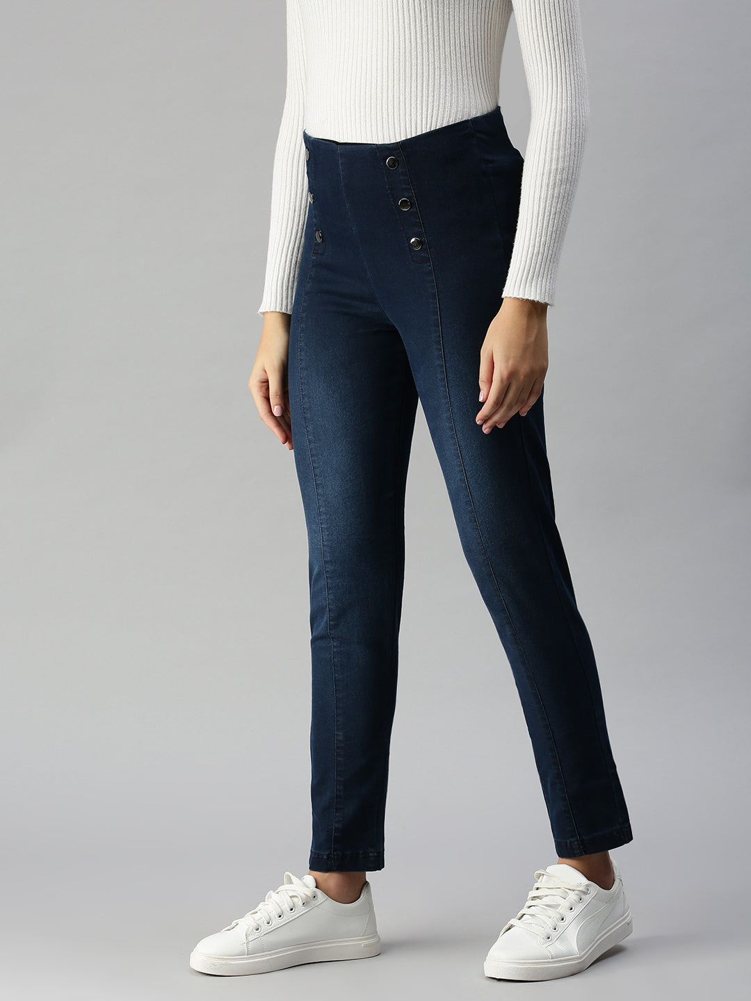 Women Solid Blue Skinny Fit Denim Jeans