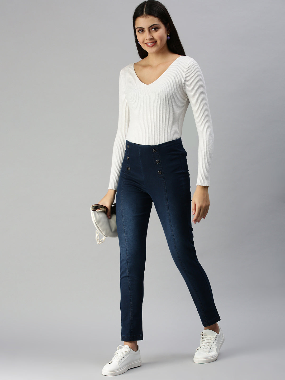 Women Solid Blue Skinny Fit Denim Jeans