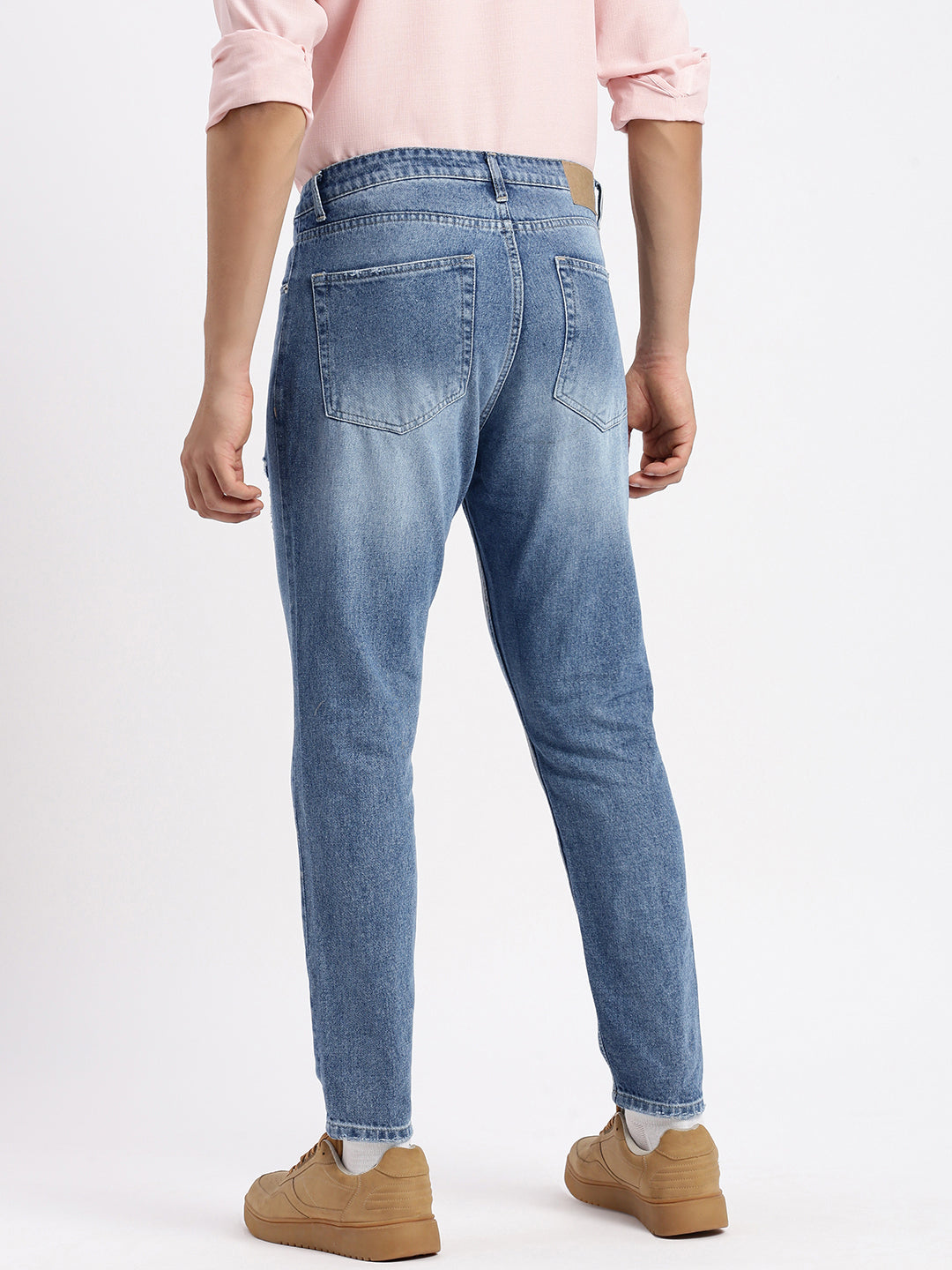 Men Regular Fit Cropped Blue Jeans