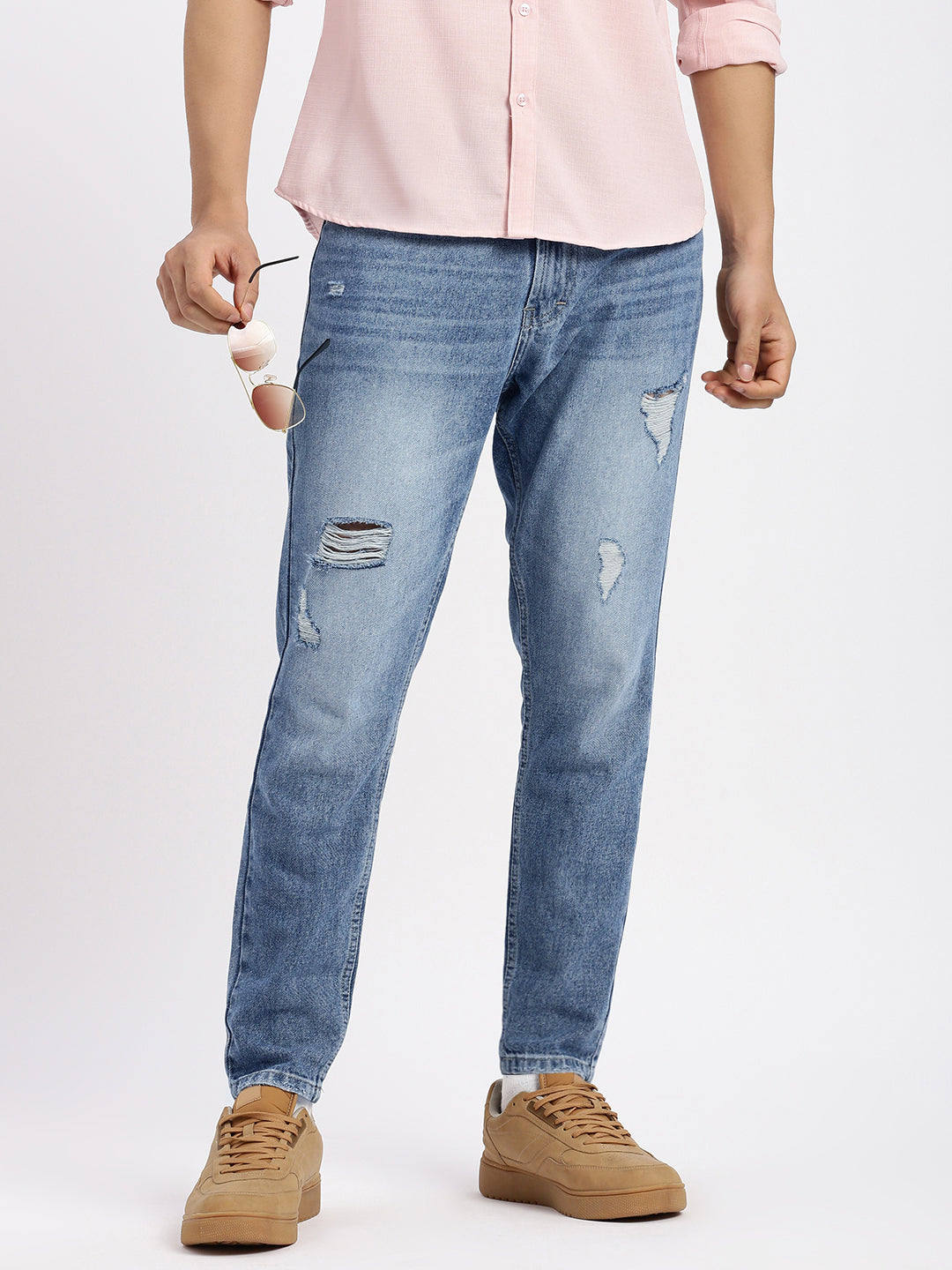 Men Regular Fit Cropped Blue Jeans