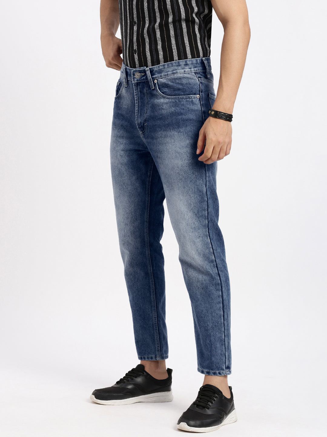 Men Regular Fit Cropped Blue Jeans