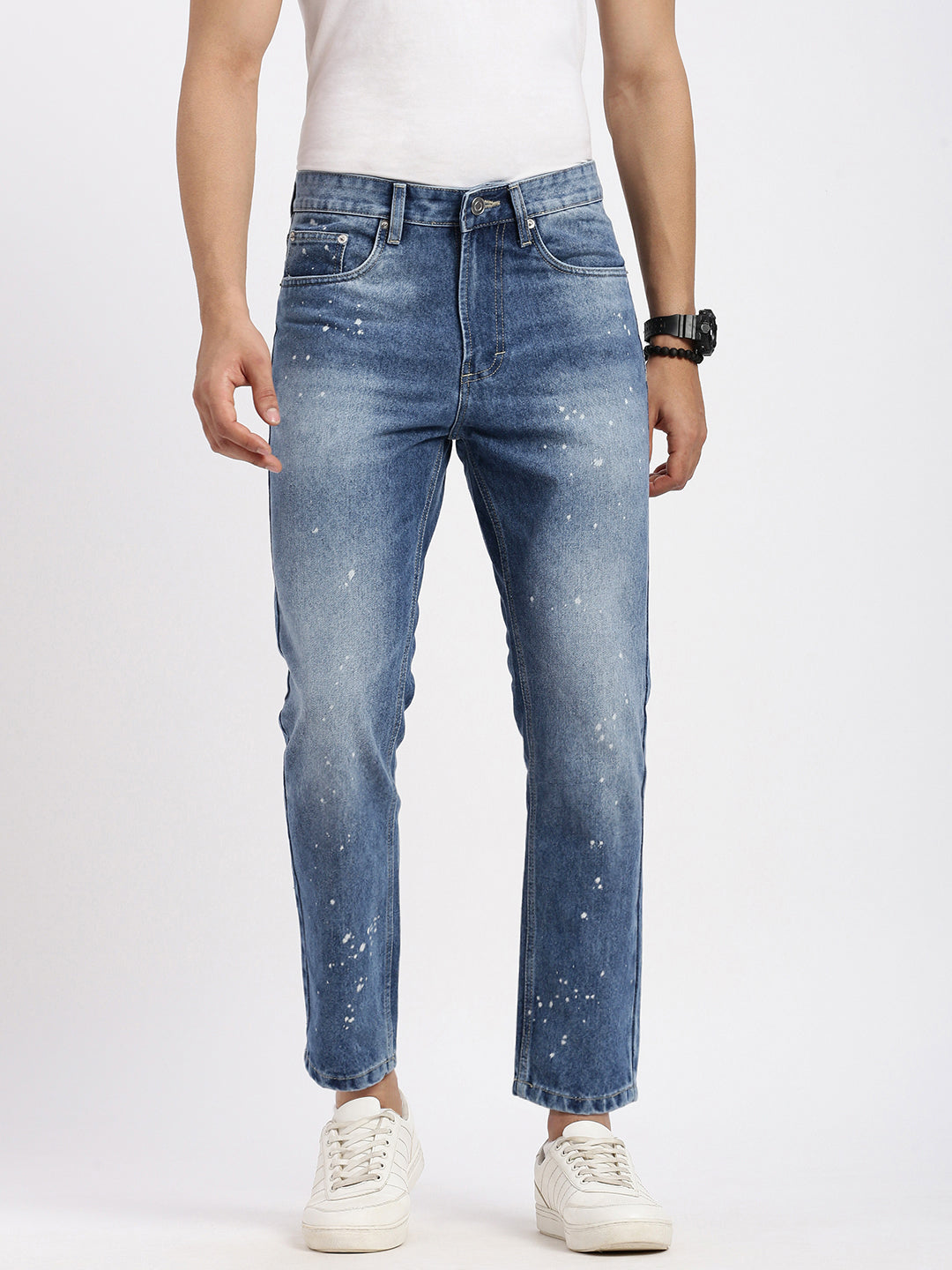 Men Regular Fit Cropped Blue Jeans