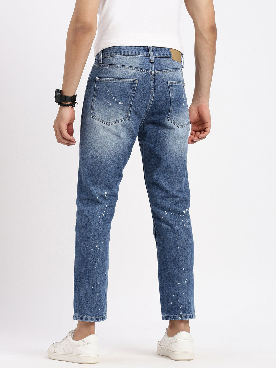 Men Regular Fit Cropped Blue Jeans