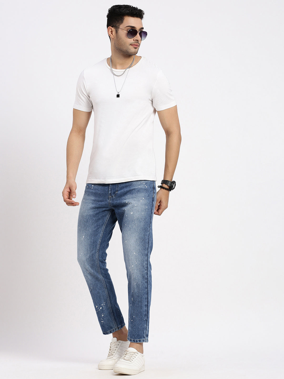 Men Regular Fit Cropped Blue Jeans