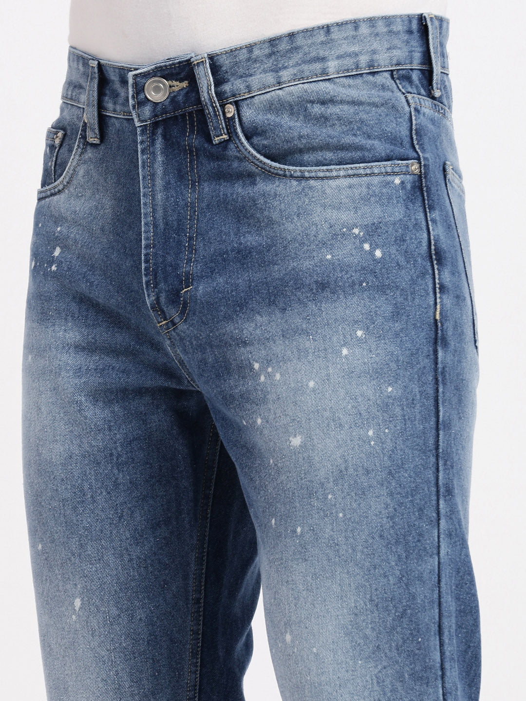 Men Regular Fit Cropped Blue Jeans