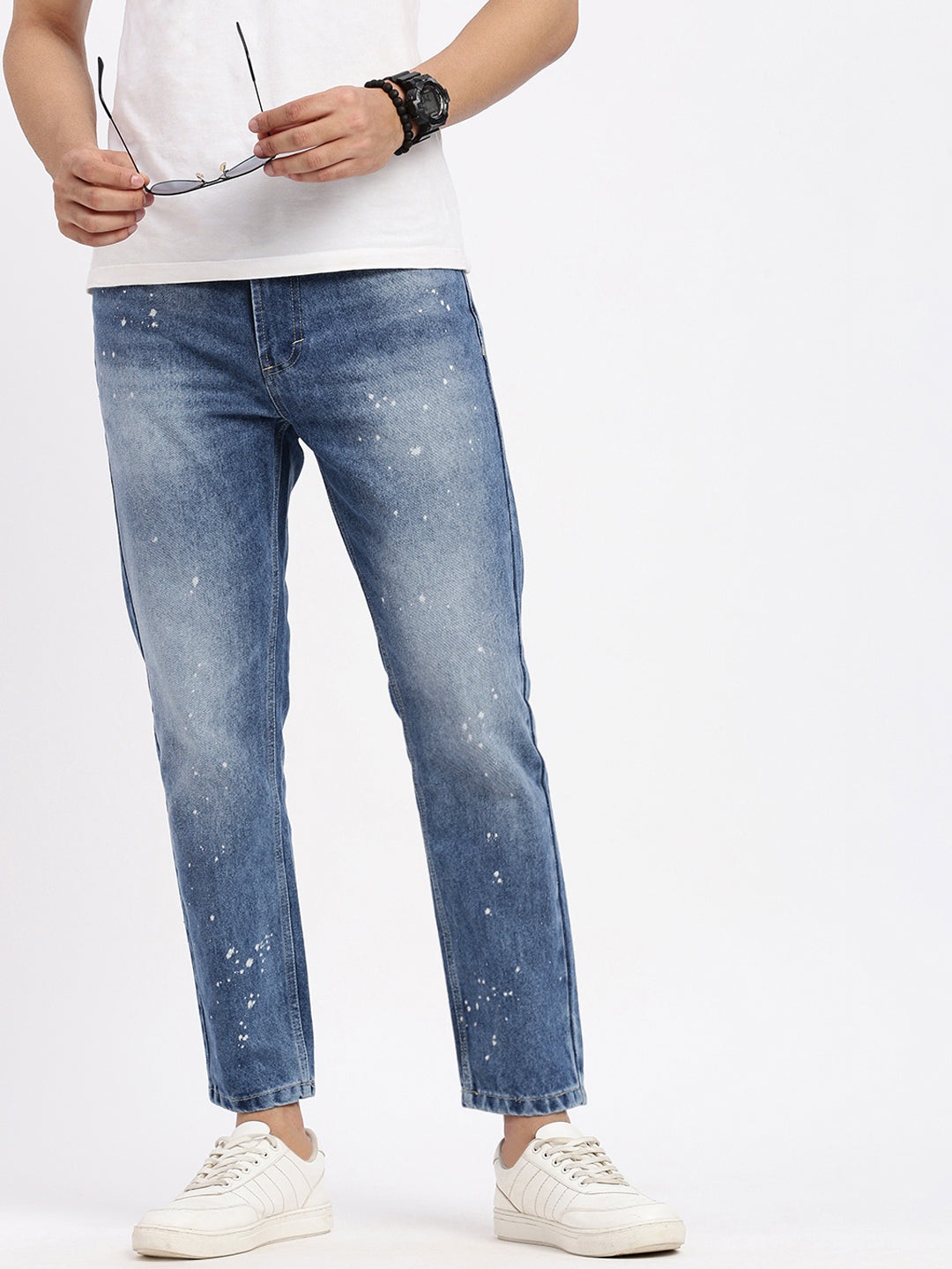 Men Regular Fit Cropped Blue Jeans