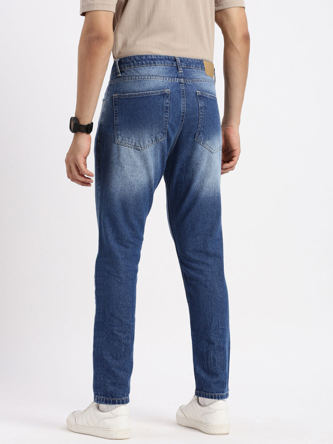 Men Regular Fit Cropped Blue Jeans