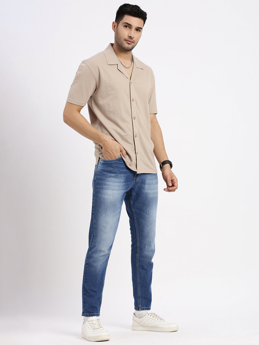 Men Regular Fit Cropped Blue Jeans