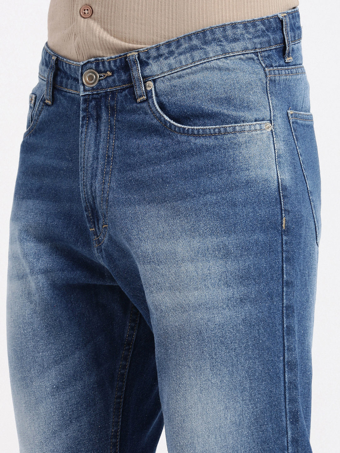 Men Regular Fit Cropped Blue Jeans