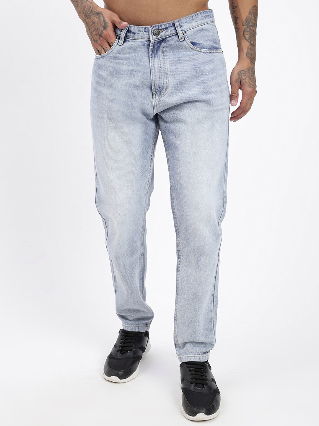 Men Blue Slim Fit Cropped Jeans