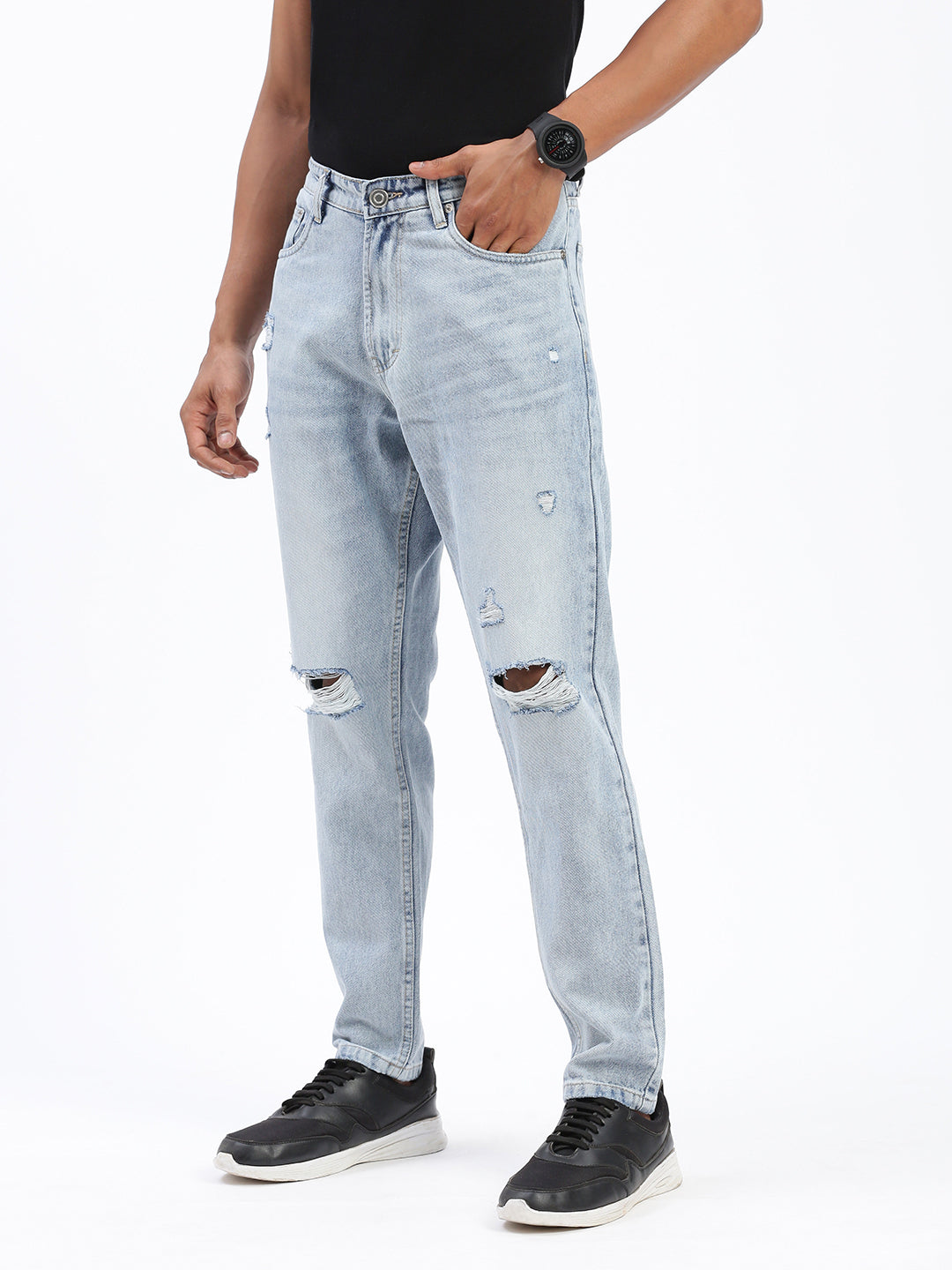 Men Blue Regular Fit Cropped Jeans