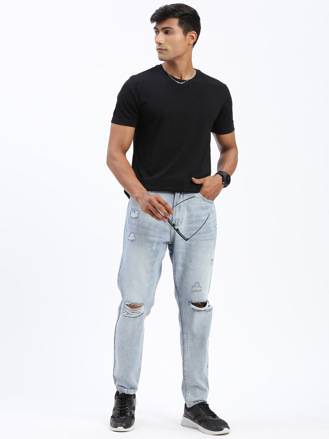 Men Blue Regular Fit Cropped Jeans