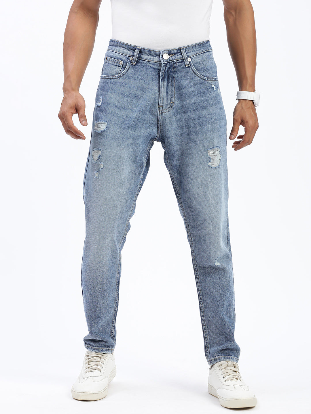 Men Blue Regular Fit Cropped Jeans