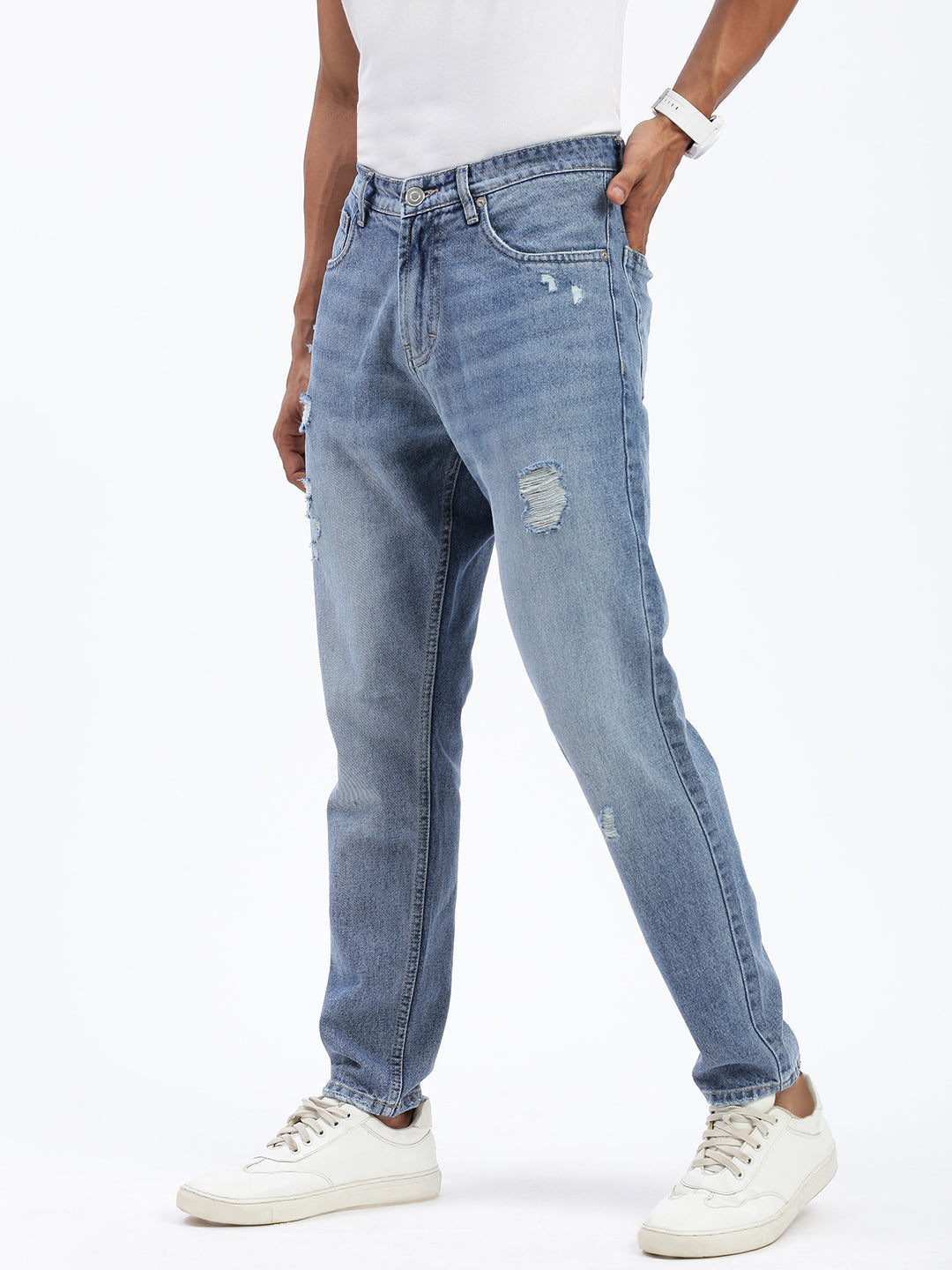 Men Blue Regular Fit Cropped Jeans