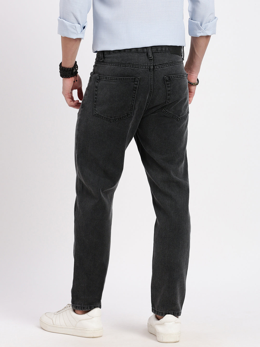 Men Regular Fit Cropped Grey Jeans