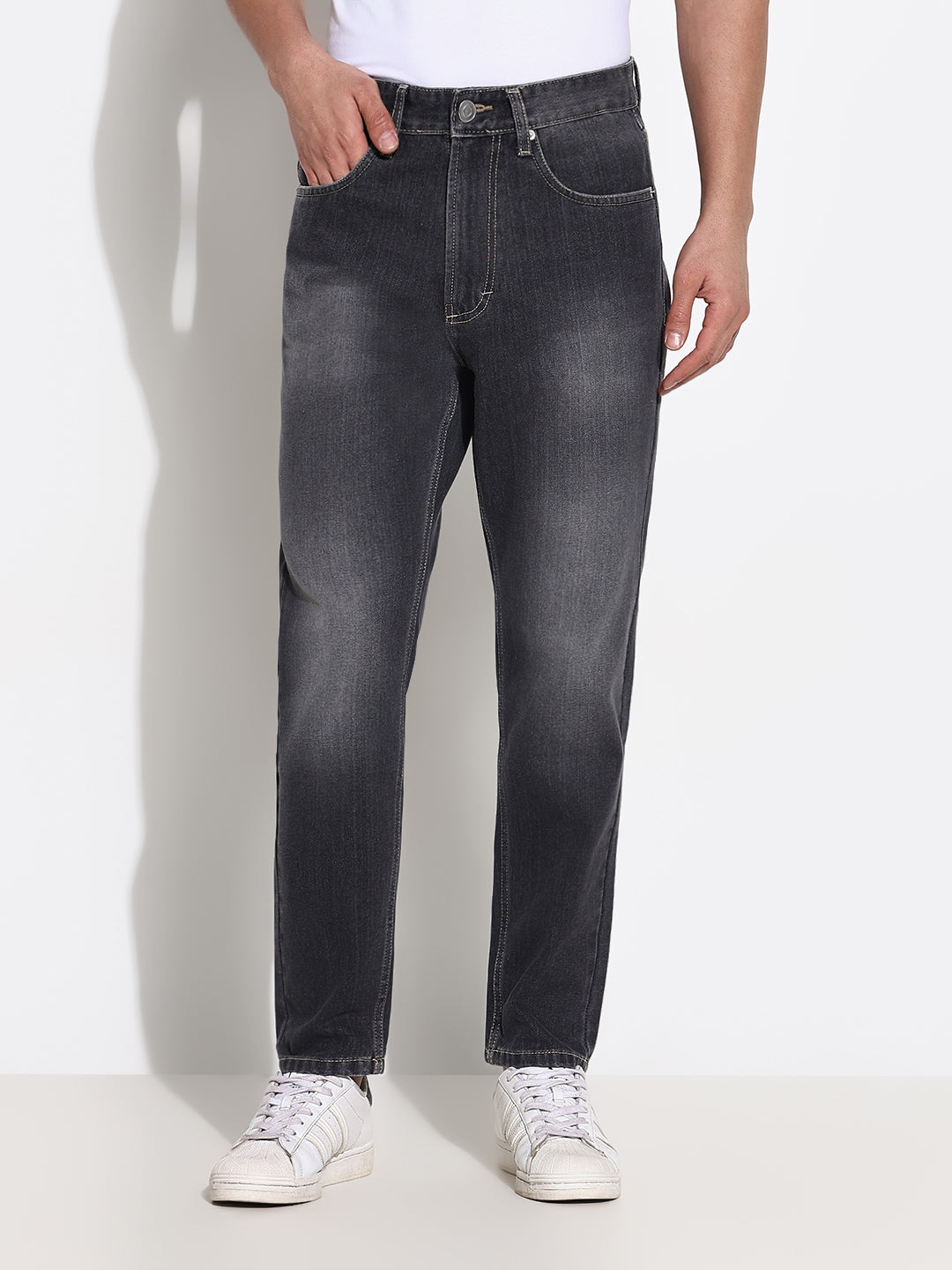 Men Grey Slim Fit Cropped Jeans