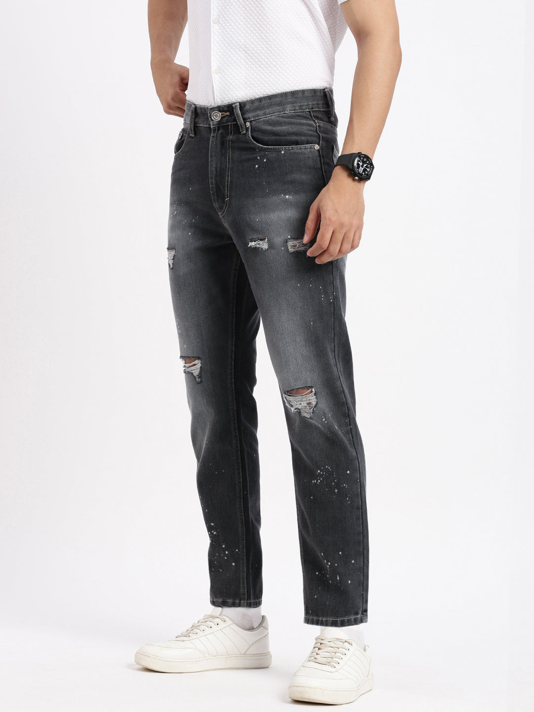 Men Regular Fit Cropped Grey Jeans