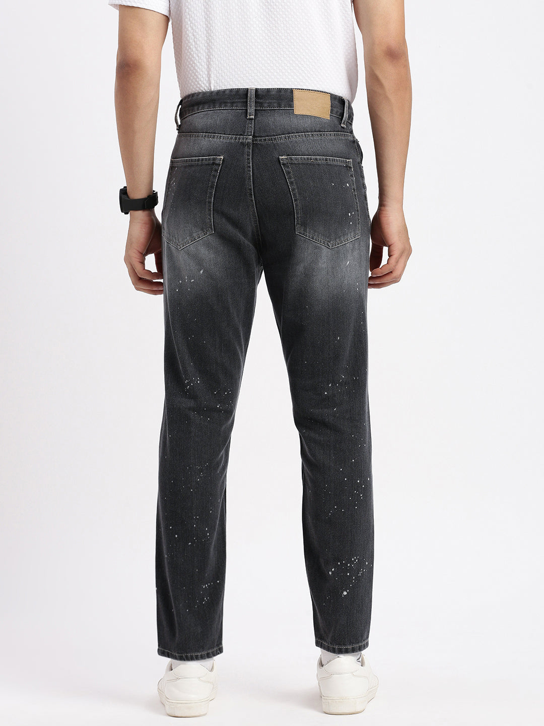 Men Regular Fit Cropped Grey Jeans