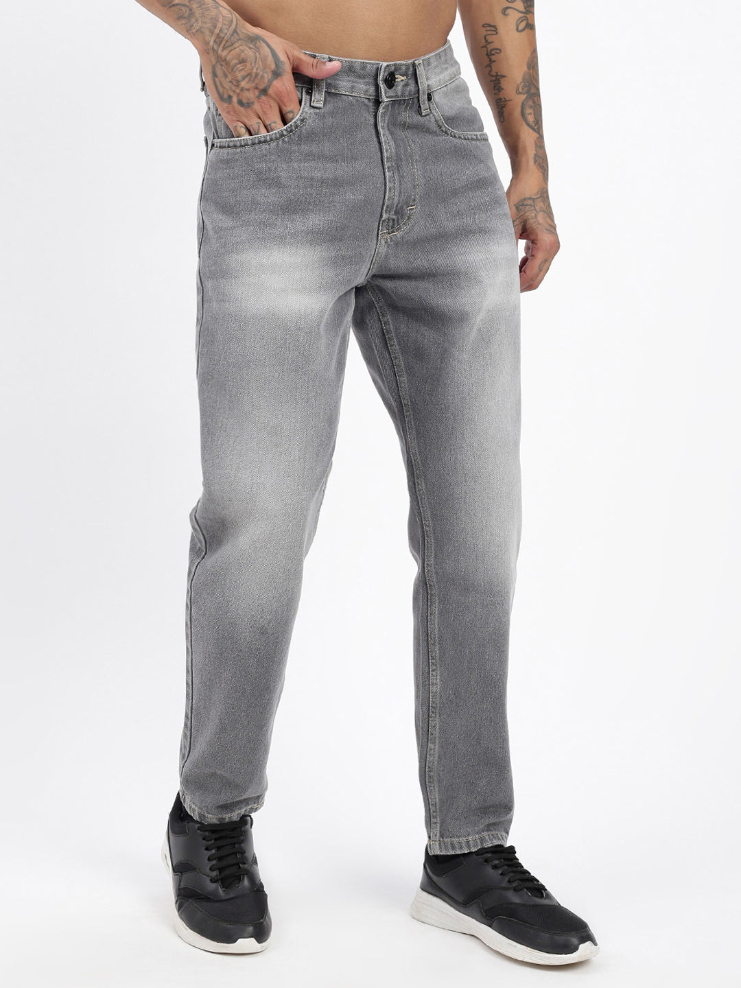 Men Grey Slim Fit Cropped Jeans