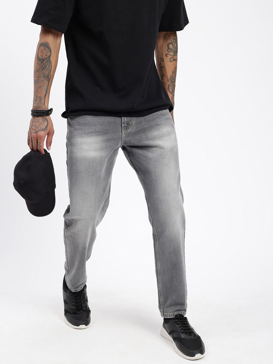 Men Grey Slim Fit Cropped Jeans