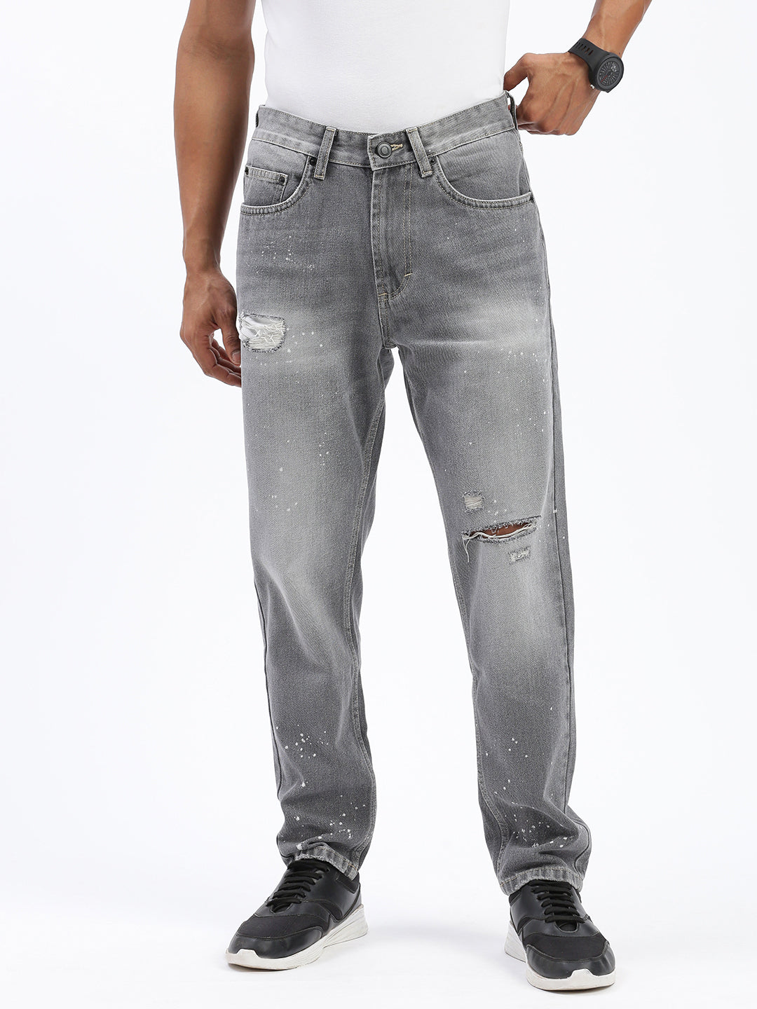 Men Grey Regular Fit Cropped Jeans