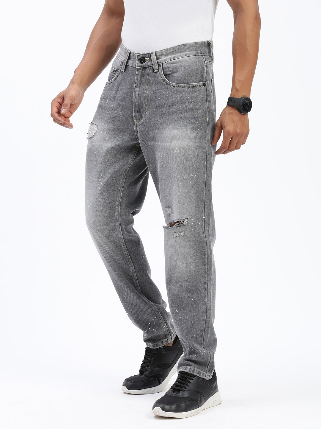 Men Grey Regular Fit Cropped Jeans