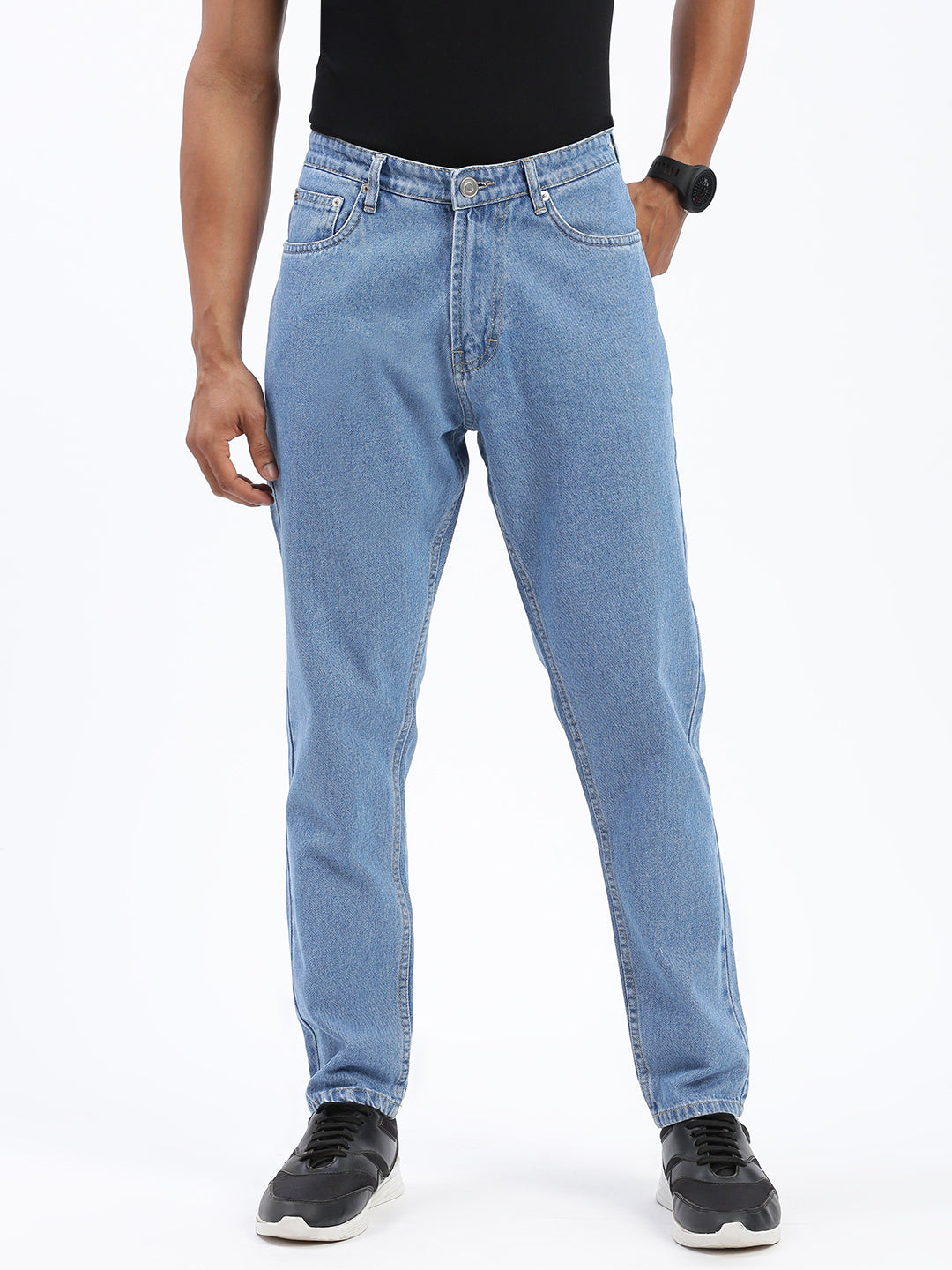 Men Blue Regular Fit Cropped Jeans