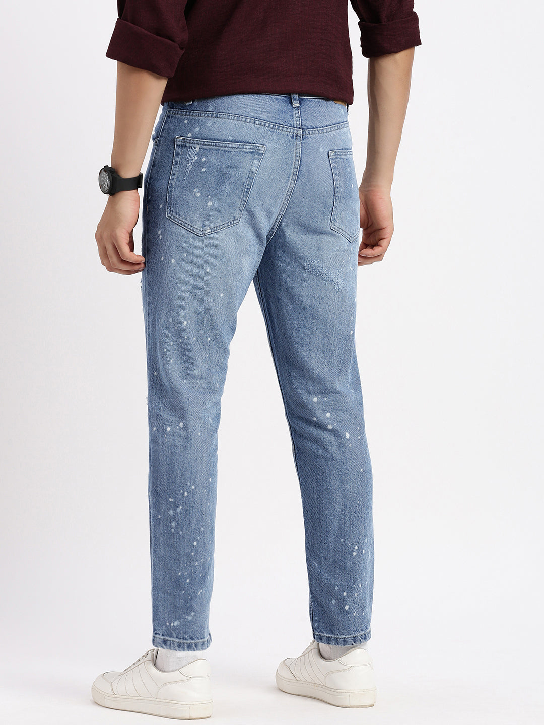 Men Regular Fit Cropped Blue Jeans