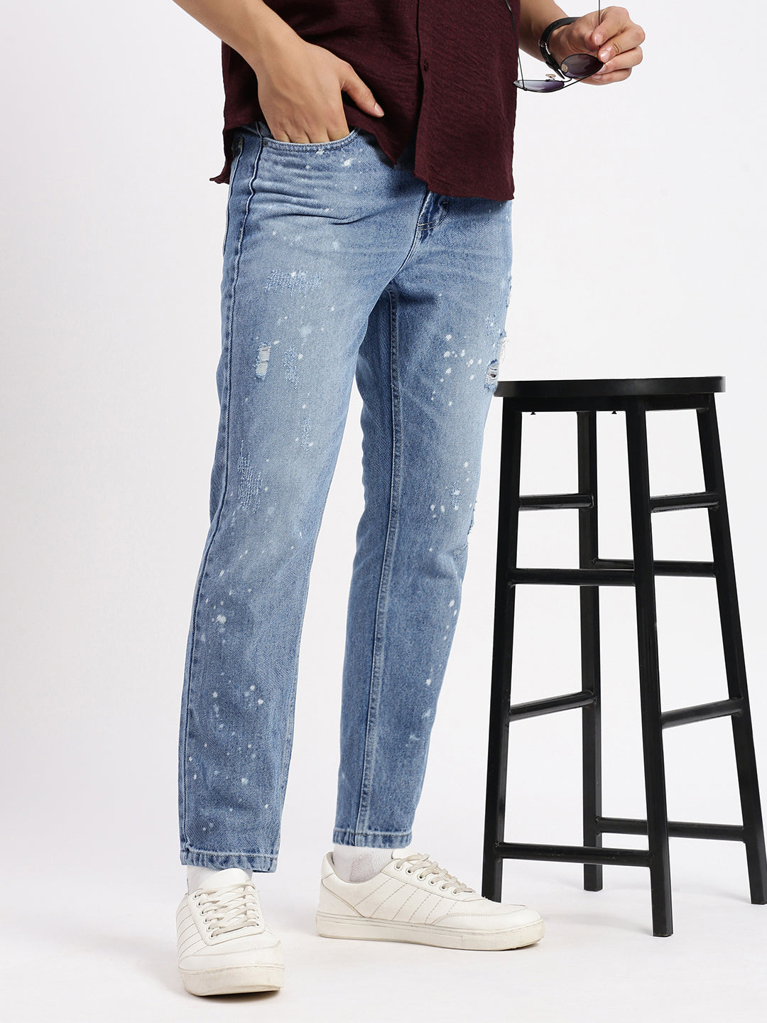 Men Regular Fit Cropped Blue Jeans