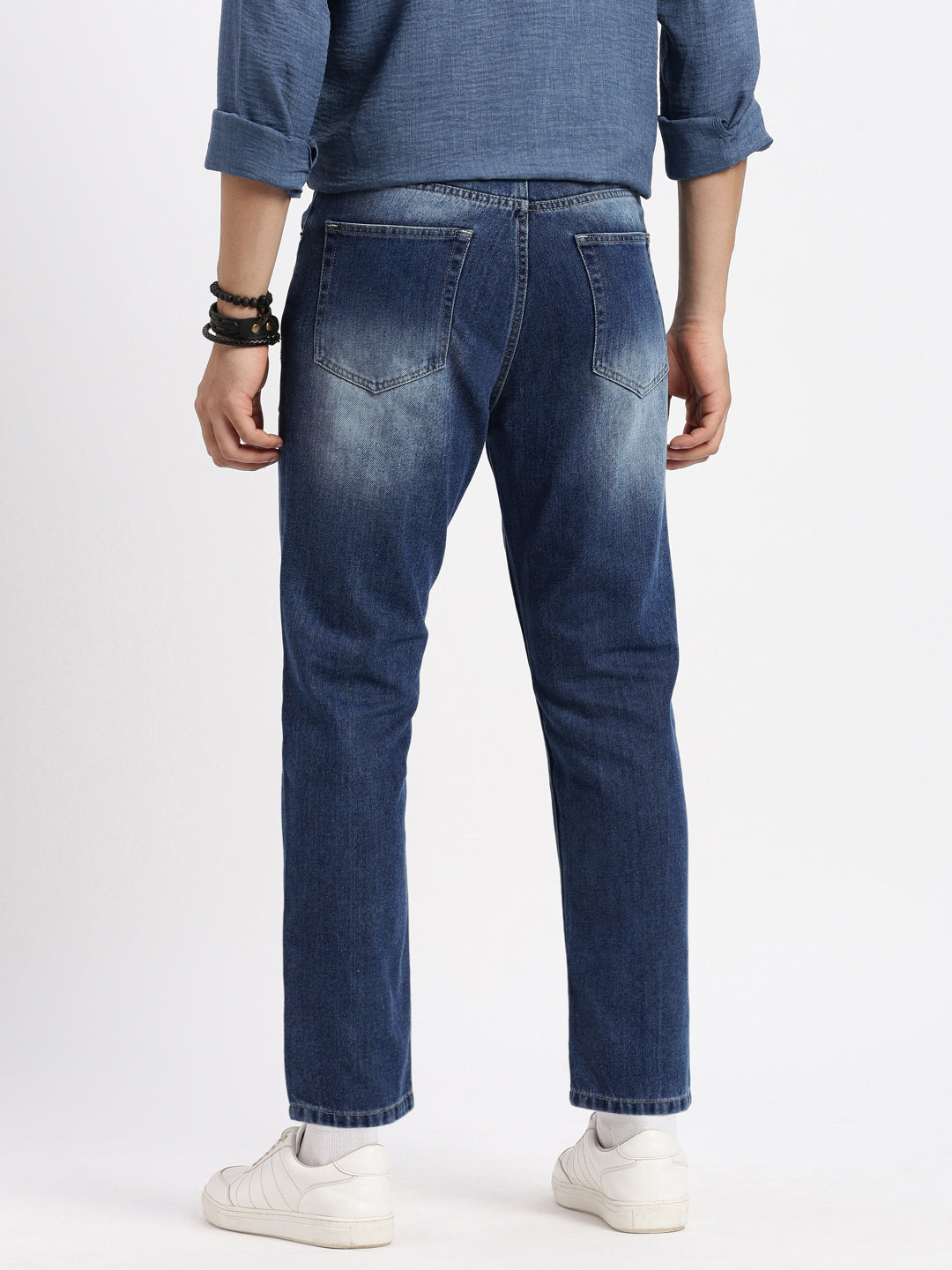 Men Regular Fit Cropped Blue Jeans