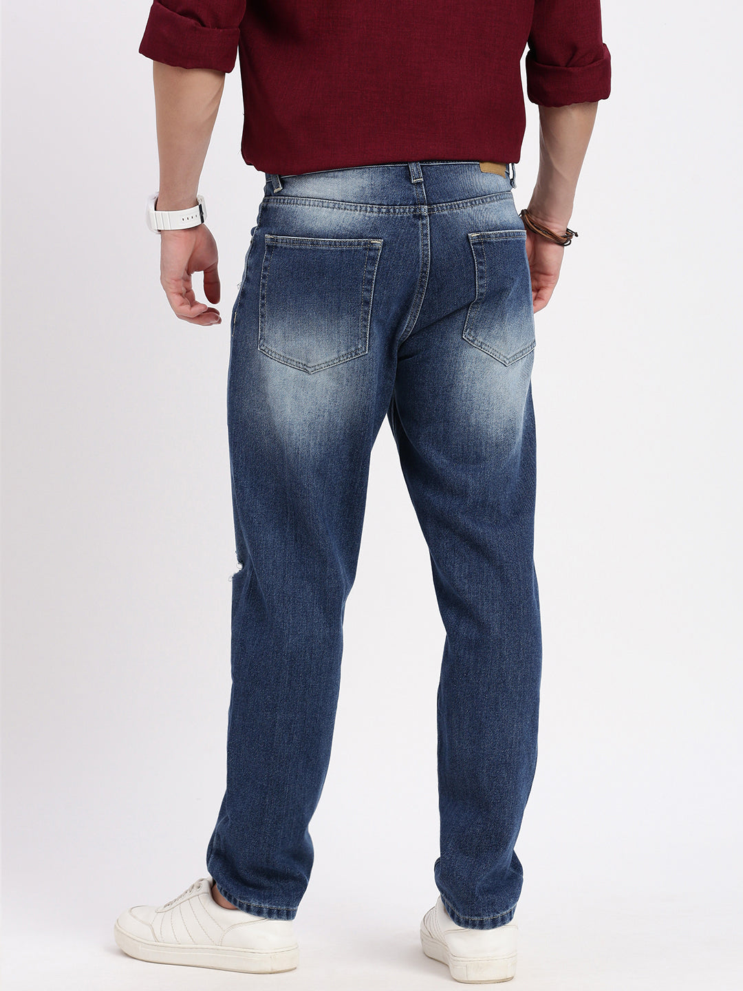 Men Regular Fit Cropped Blue Jeans