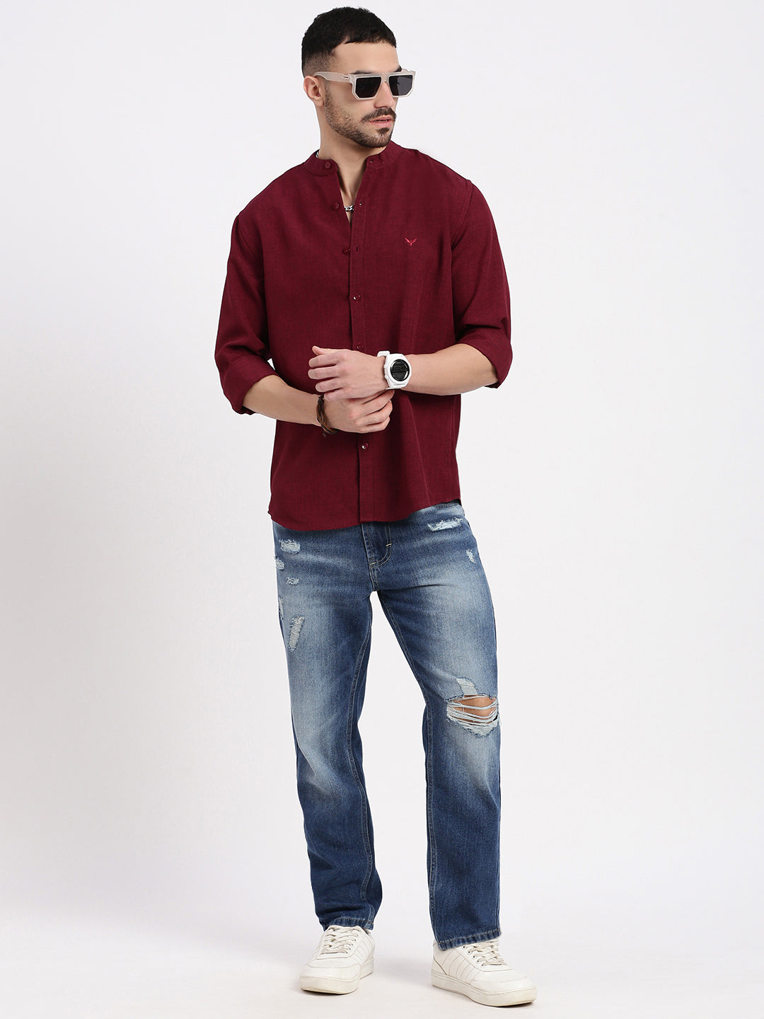 Men Regular Fit Cropped Blue Jeans