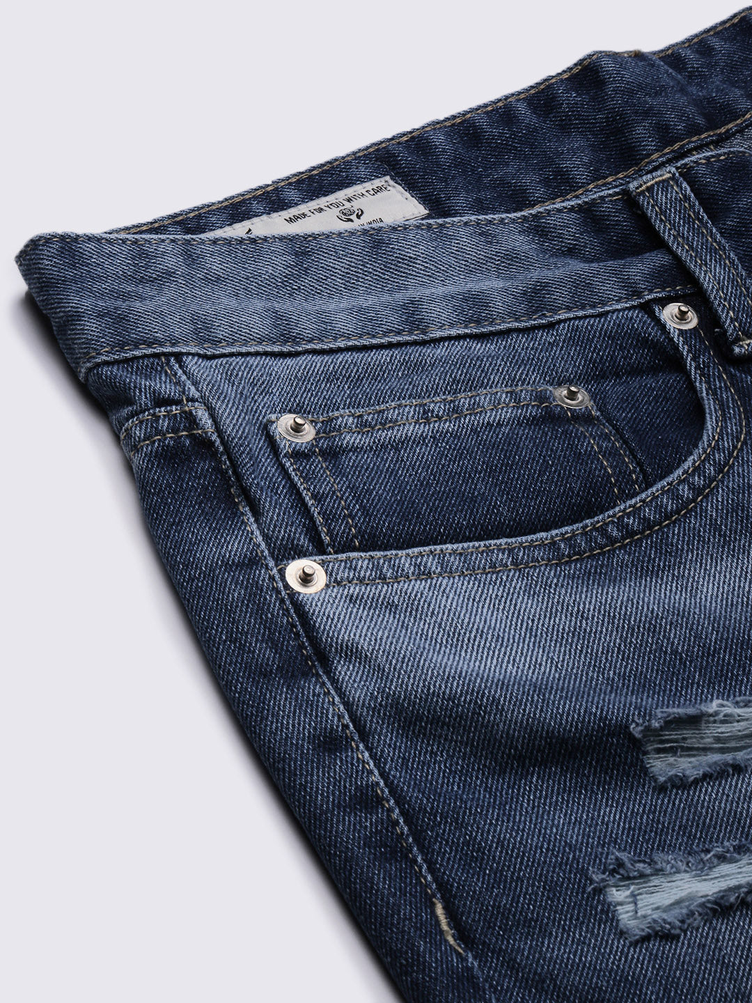 Men Regular Fit Cropped Blue Jeans