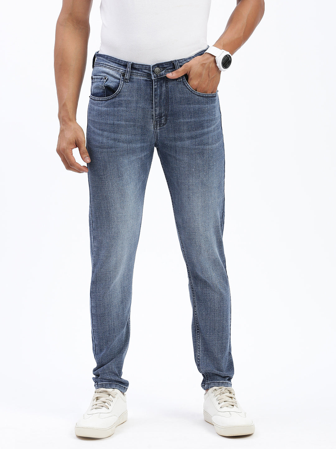 Men Blue Slim Fit Cropped Jeans