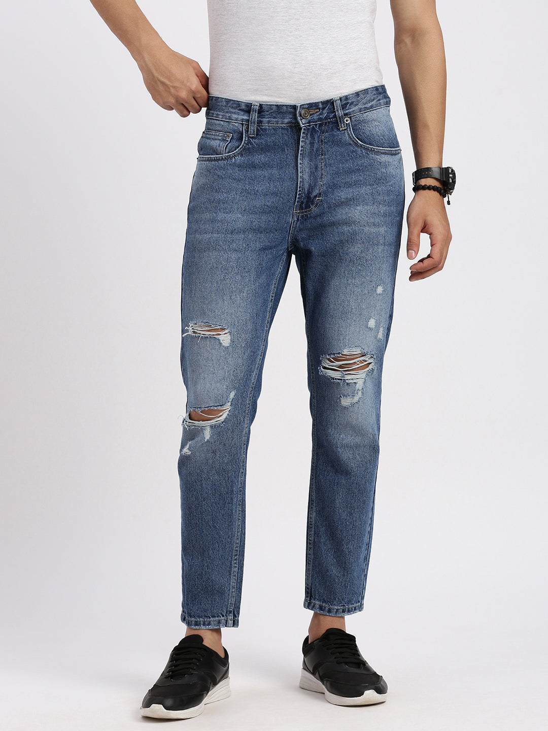 Men Regular Fit Cropped Blue Jeans