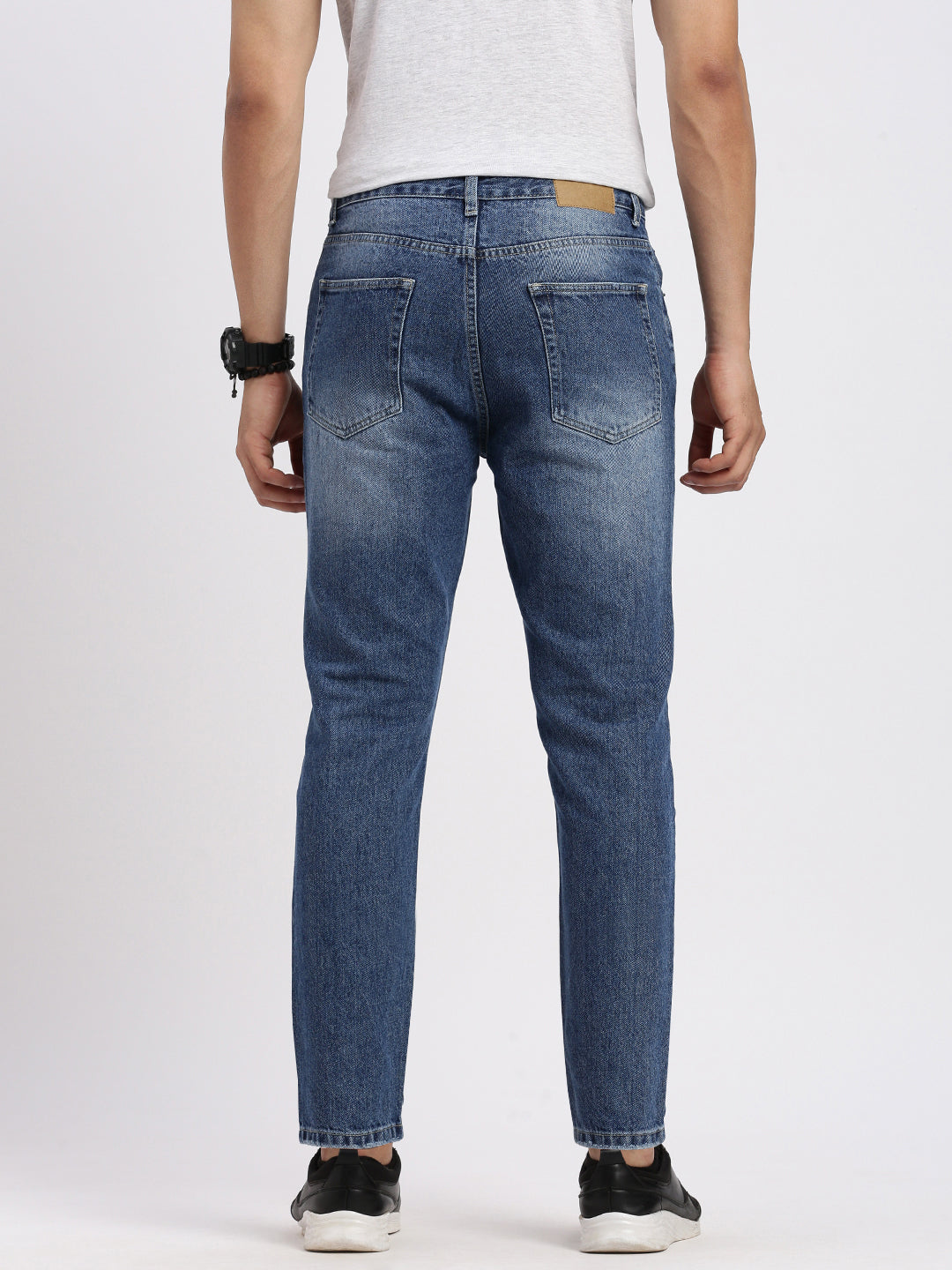 Men Regular Fit Cropped Blue Jeans