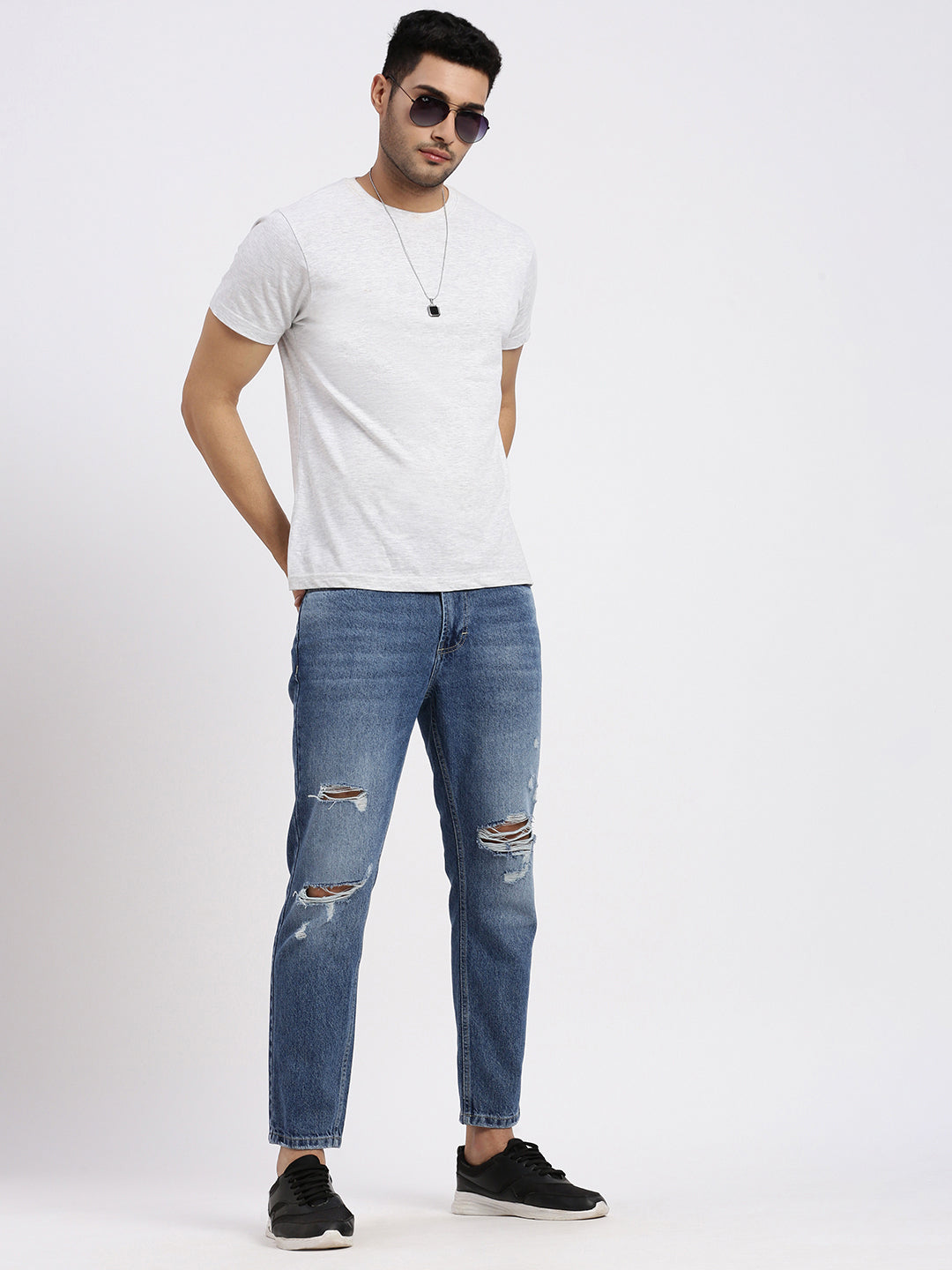 Men Regular Fit Cropped Blue Jeans