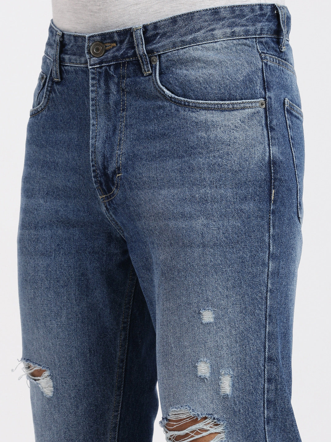 Men Regular Fit Cropped Blue Jeans