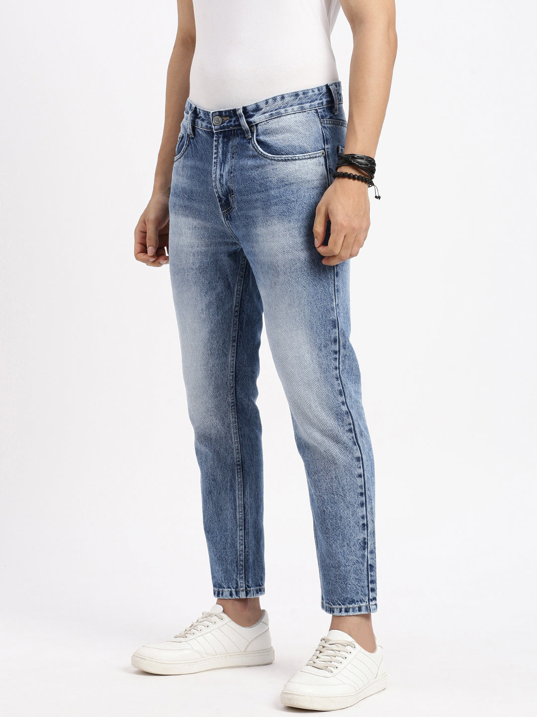 Men Regular Fit Cropped Blue Jeans