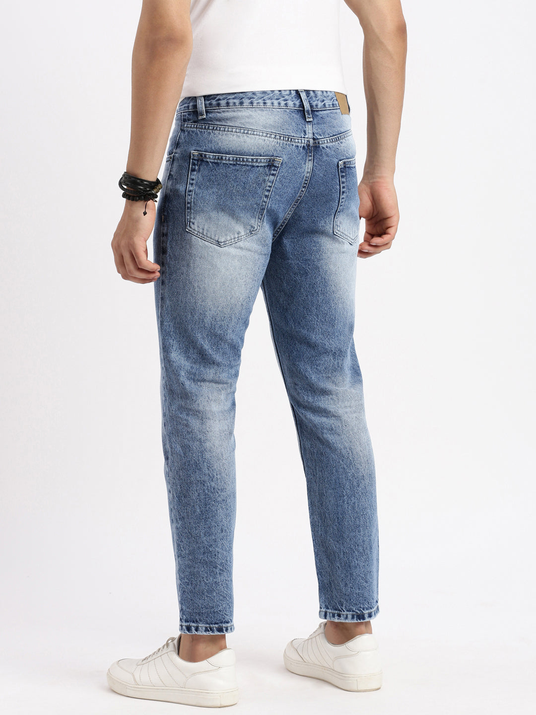 Men Regular Fit Cropped Blue Jeans